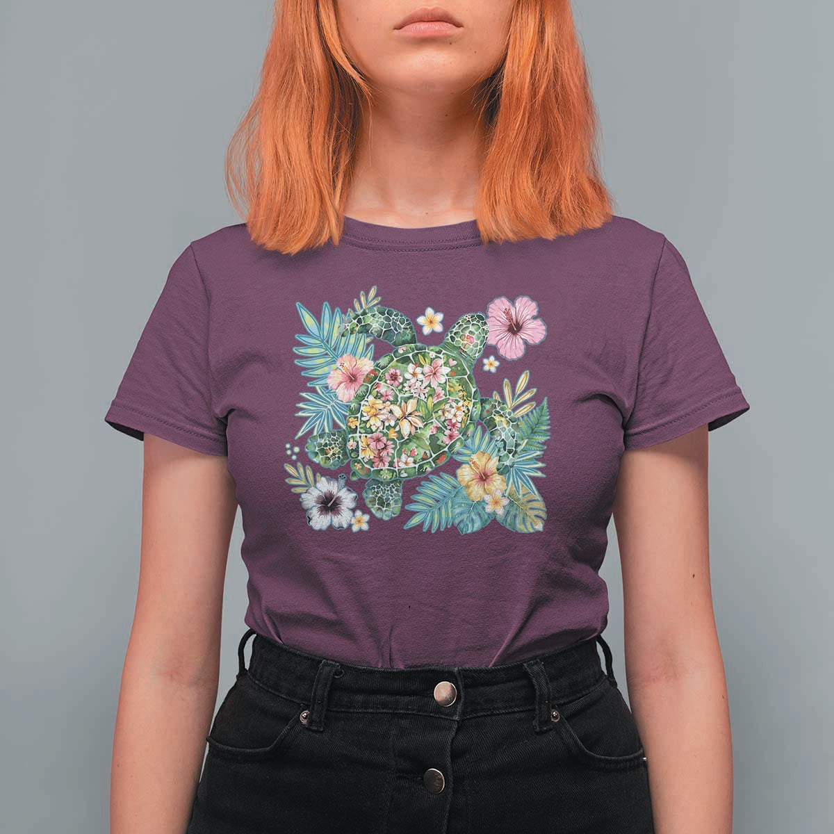 Floral Summer Turtle T Shirt For Women Preppy Tropical Coastal Beach Graphic