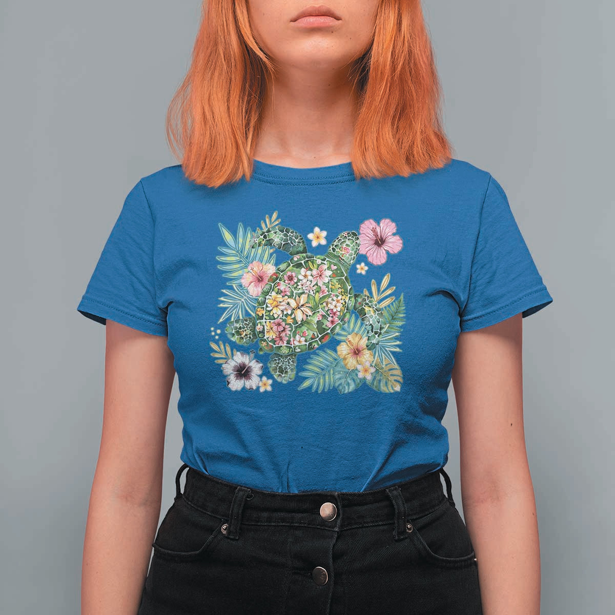 Floral Summer Turtle T Shirt For Women Preppy Tropical Coastal Beach Graphic