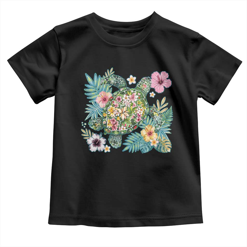 Floral Summer Turtle Toddler T Shirt Preppy Tropical Coastal Beach Graphic