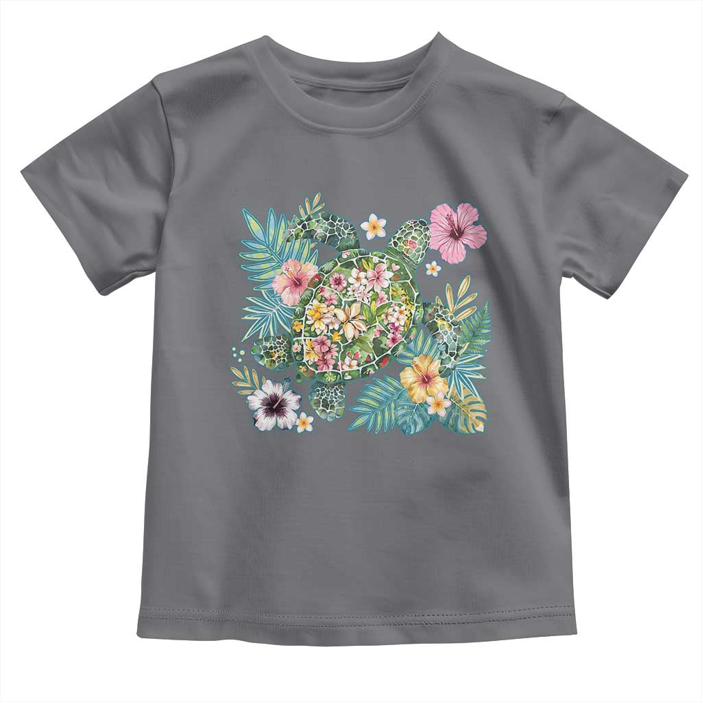 Floral Summer Turtle Toddler T Shirt Preppy Tropical Coastal Beach Graphic