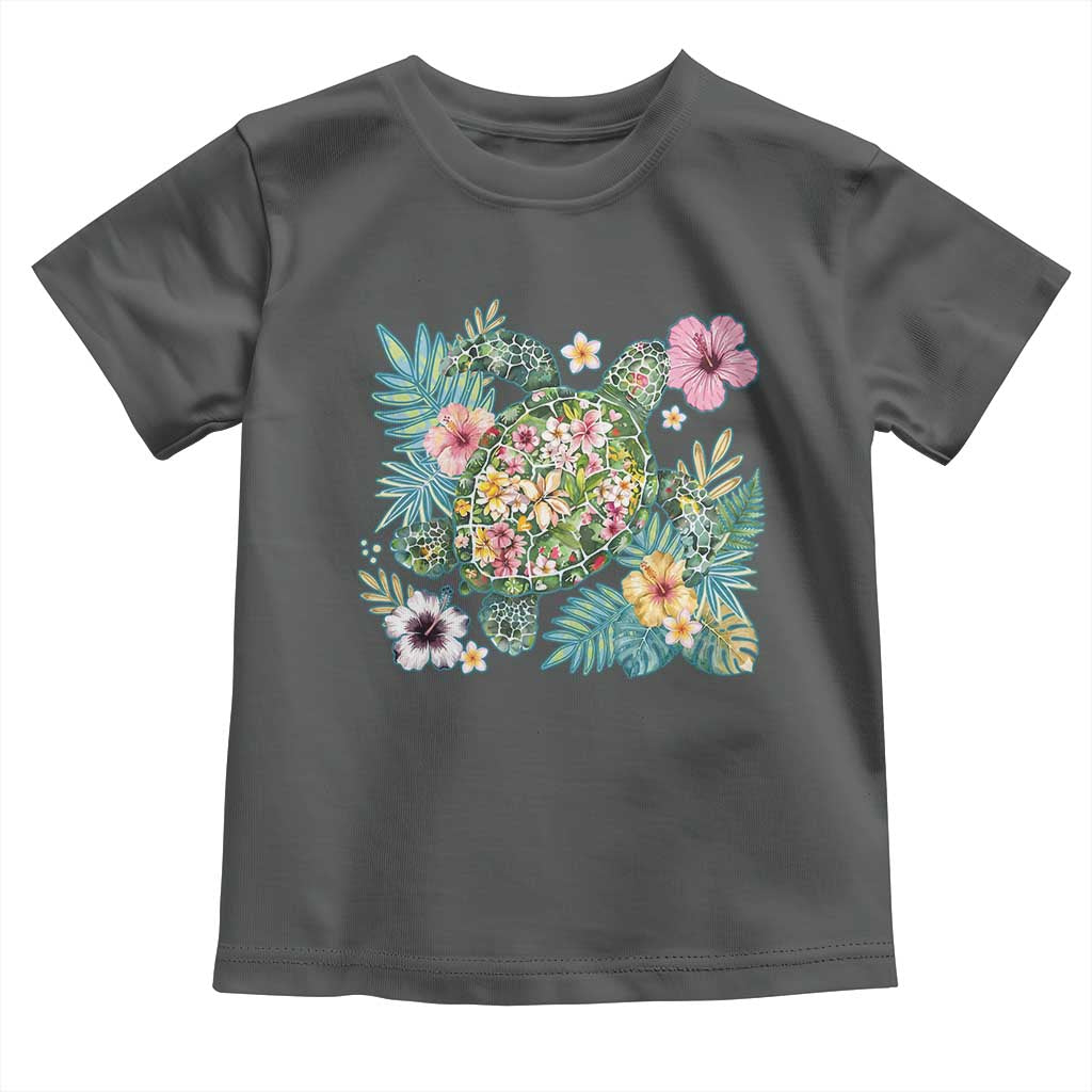 Floral Summer Turtle Toddler T Shirt Preppy Tropical Coastal Beach Graphic