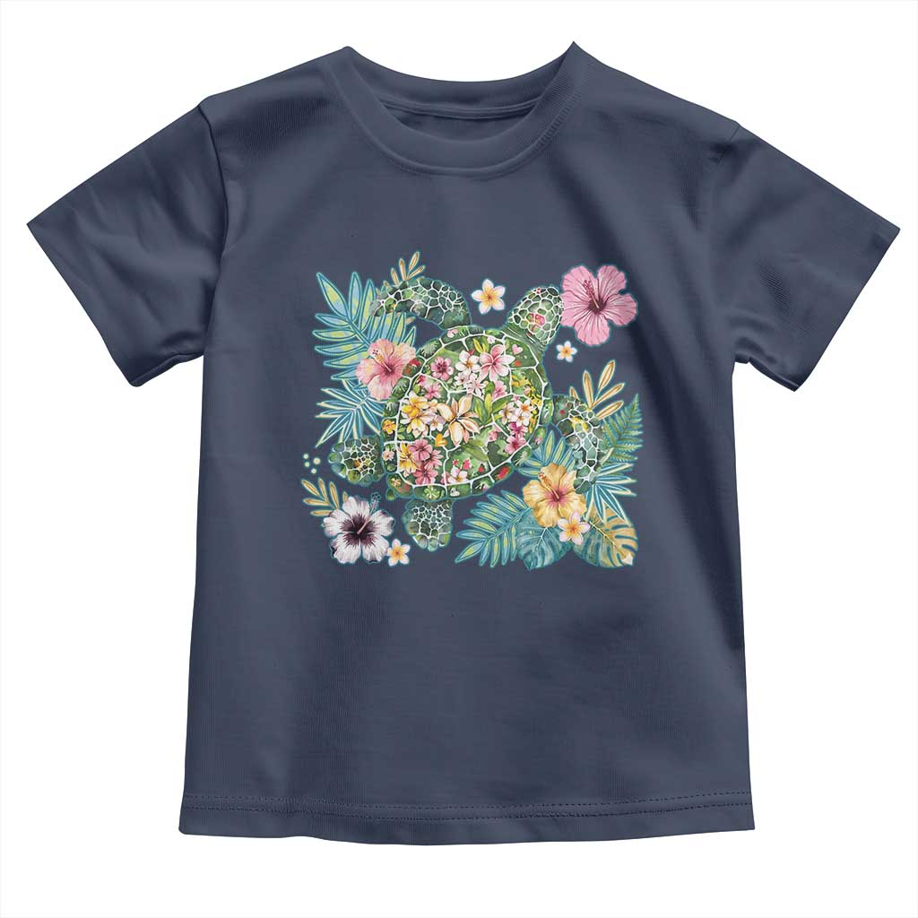 Floral Summer Turtle Toddler T Shirt Preppy Tropical Coastal Beach Graphic