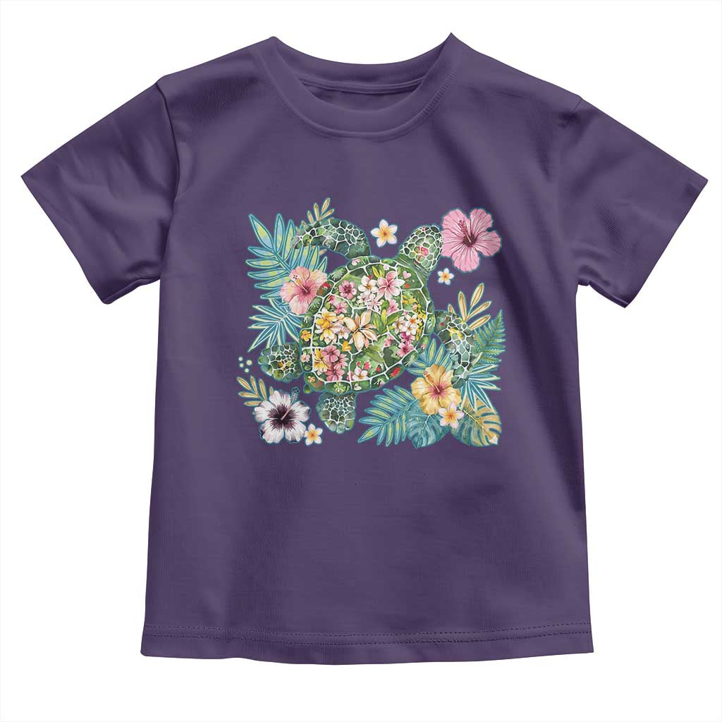 Floral Summer Turtle Toddler T Shirt Preppy Tropical Coastal Beach Graphic