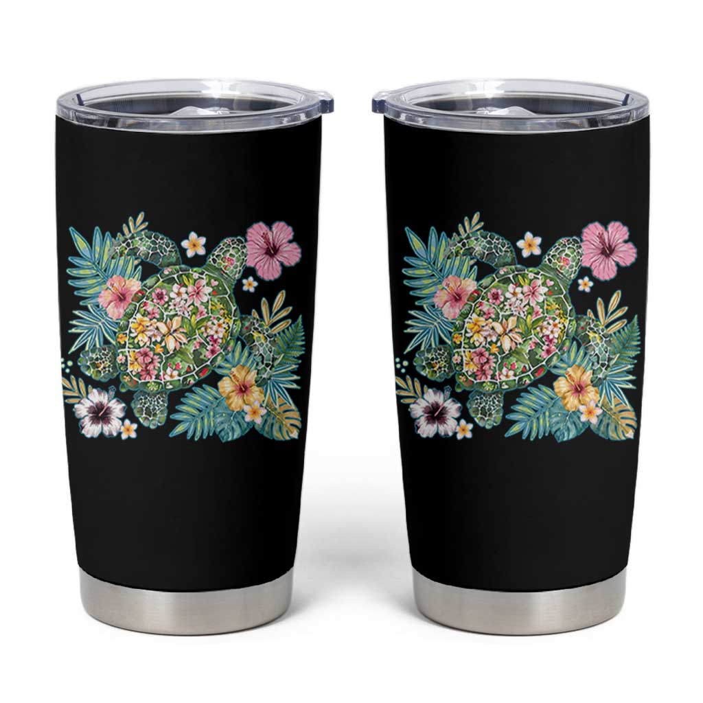 Floral Summer Turtle Tumbler Cup Preppy Tropical Coastal Beach Graphic