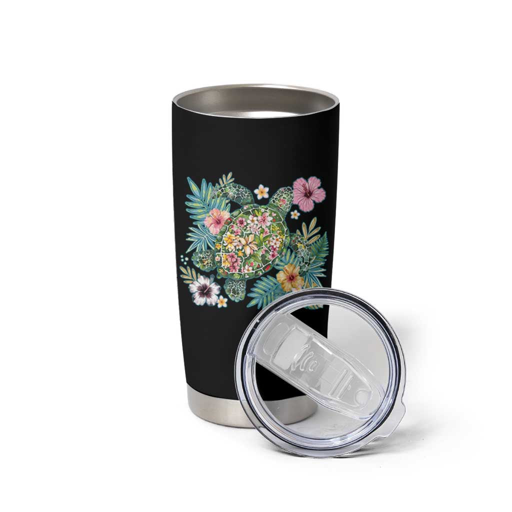 Floral Summer Turtle Tumbler Cup Preppy Tropical Coastal Beach Graphic