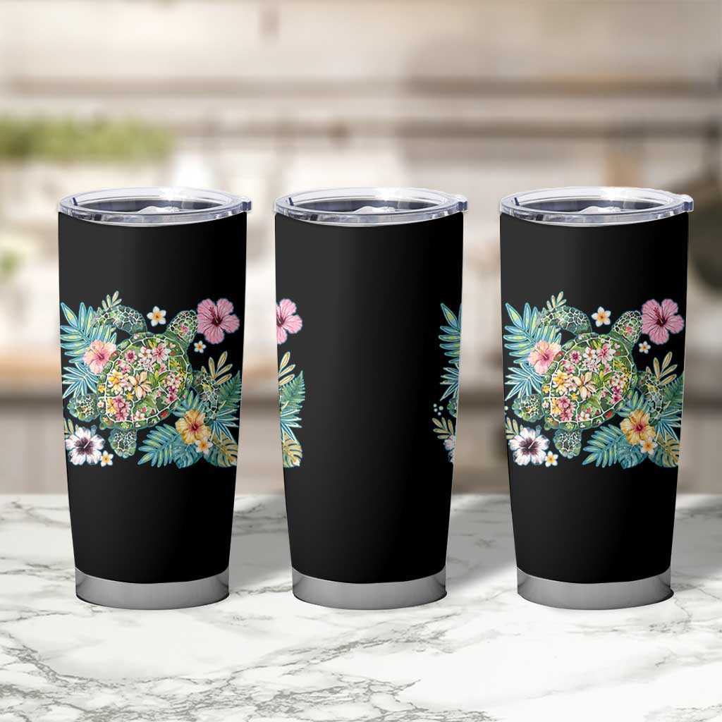 Floral Summer Turtle Tumbler Cup Preppy Tropical Coastal Beach Graphic