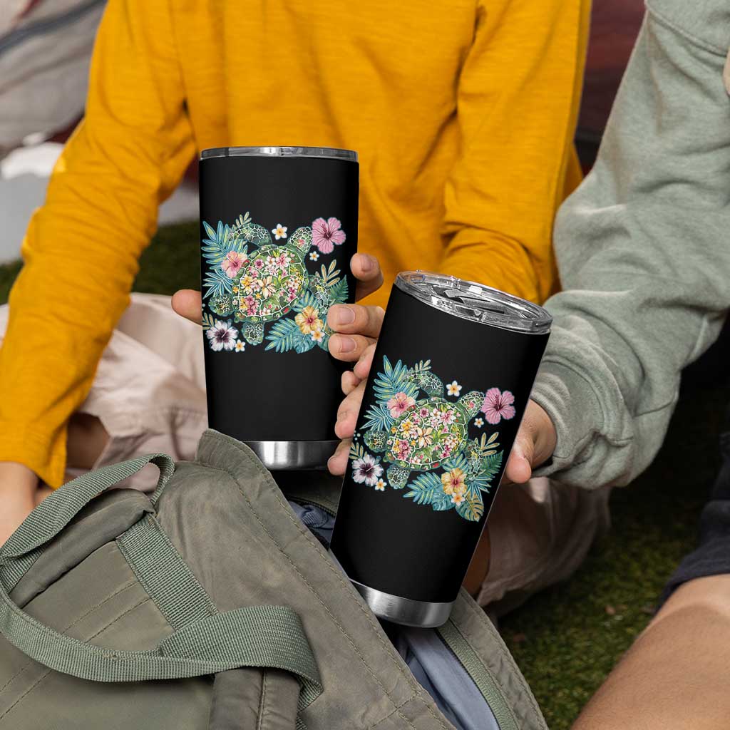 Floral Summer Turtle Tumbler Cup Preppy Tropical Coastal Beach Graphic