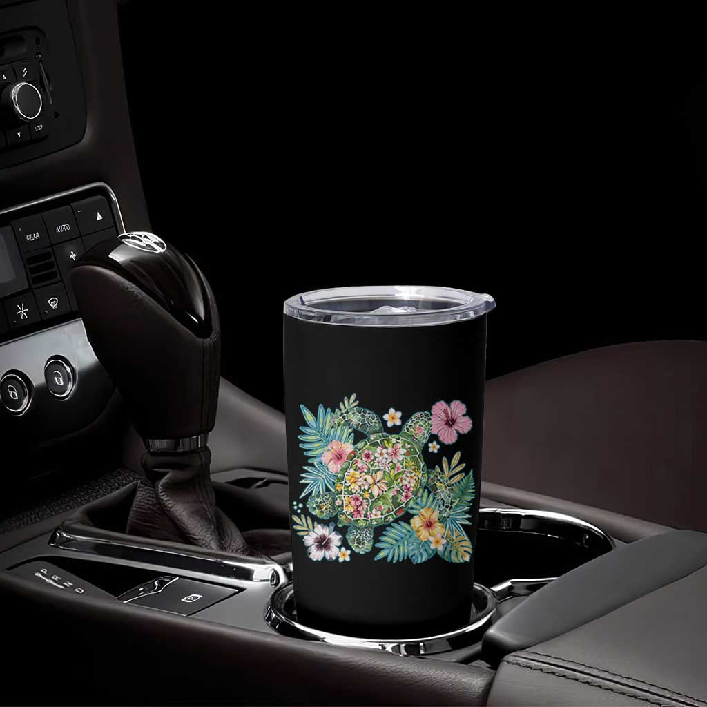 Floral Summer Turtle Tumbler Cup Preppy Tropical Coastal Beach Graphic