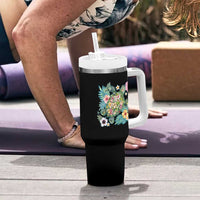 Floral Summer Turtle Tumbler With Handle Preppy Tropical Coastal Beach Graphic