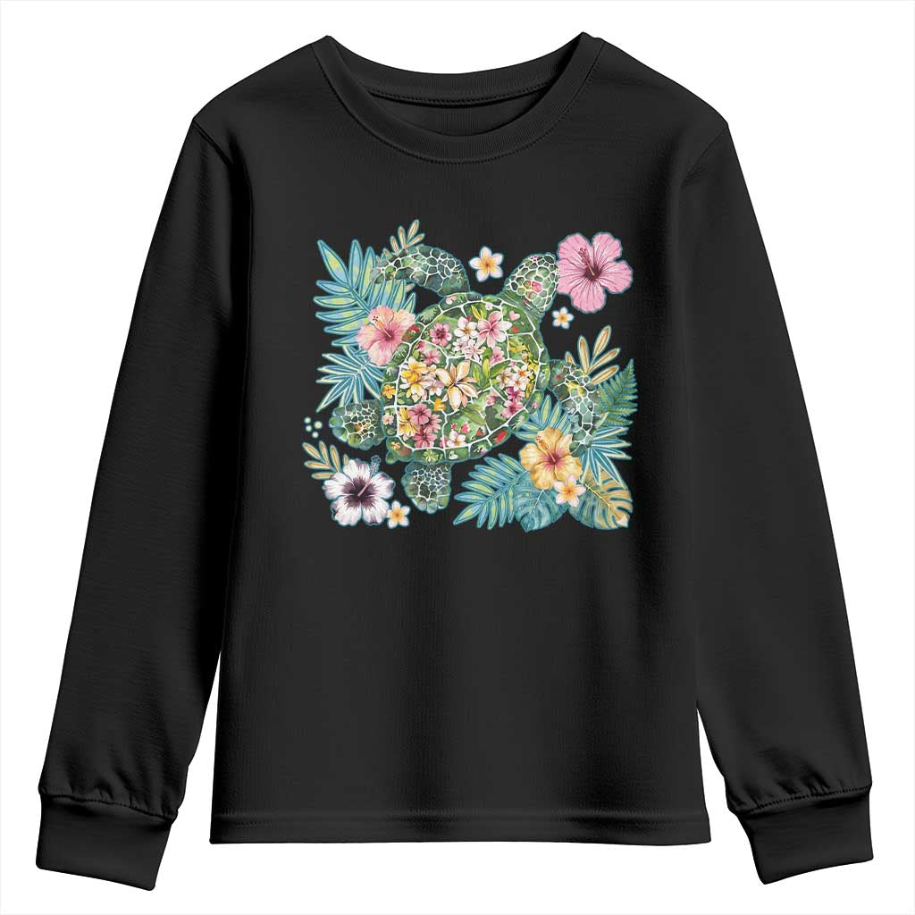 Floral Summer Turtle Youth Sweatshirt Preppy Tropical Coastal Beach Graphic