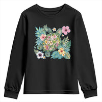 Floral Summer Turtle Youth Sweatshirt Preppy Tropical Coastal Beach Graphic
