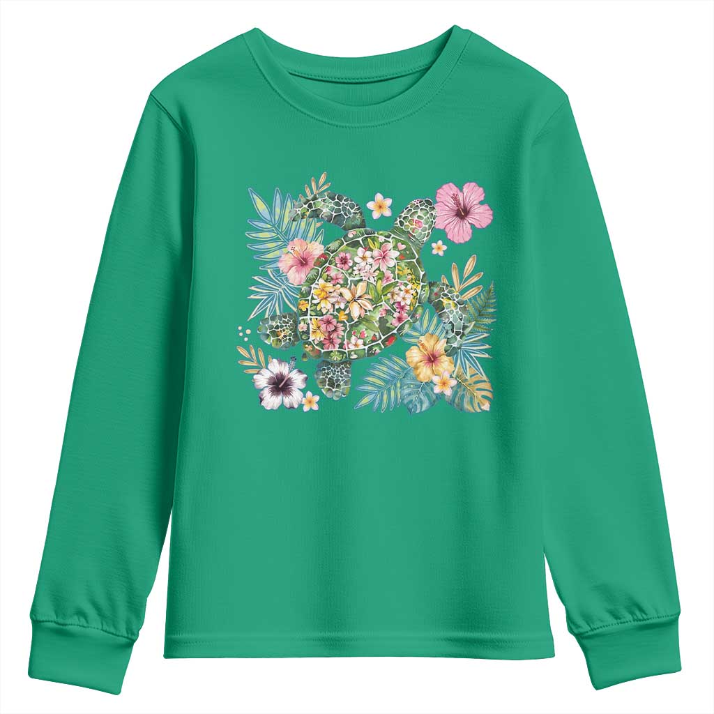 Floral Summer Turtle Youth Sweatshirt Preppy Tropical Coastal Beach Graphic