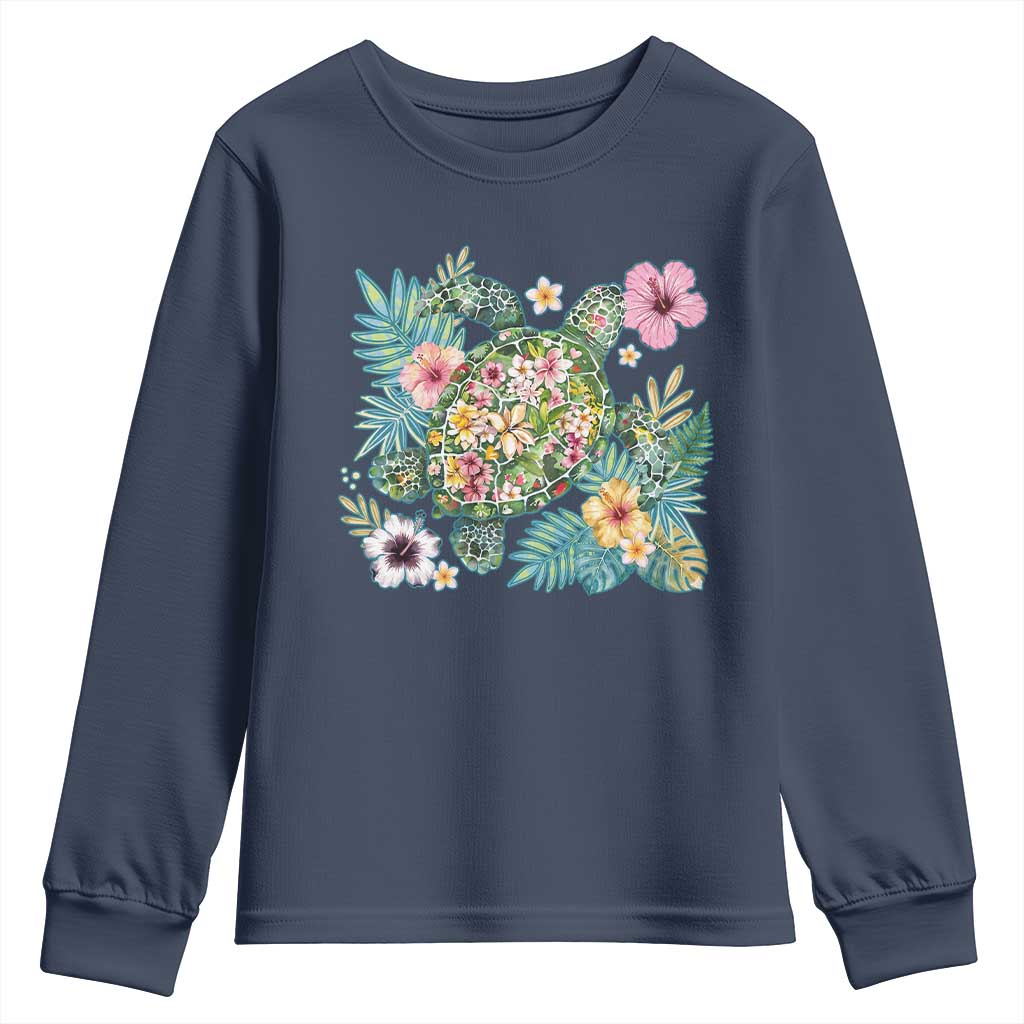 Floral Summer Turtle Youth Sweatshirt Preppy Tropical Coastal Beach Graphic