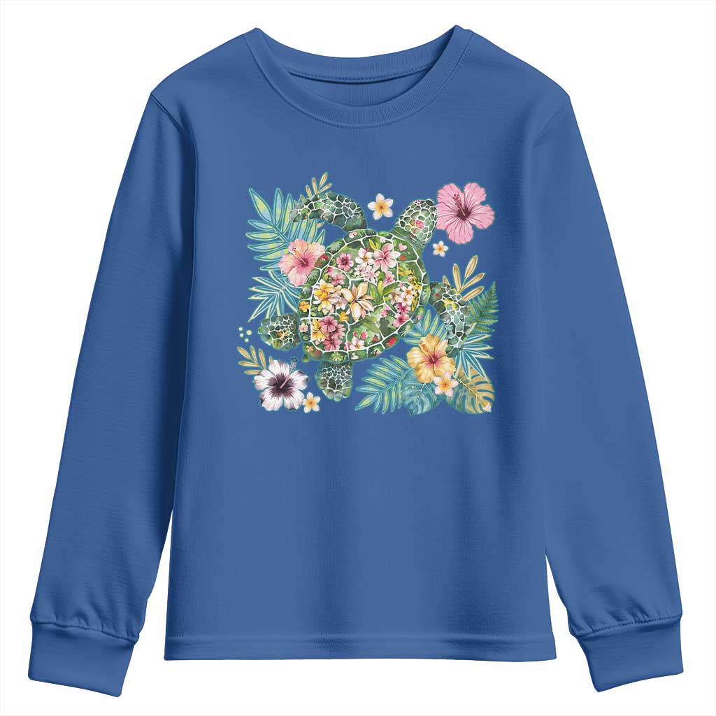 Floral Summer Turtle Youth Sweatshirt Preppy Tropical Coastal Beach Graphic