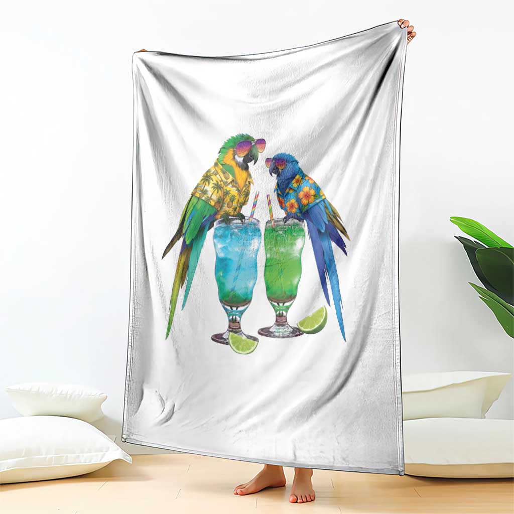 Hawaiian Parrots Drinking Margaritas Throw Blanket Beach Vacation Gift