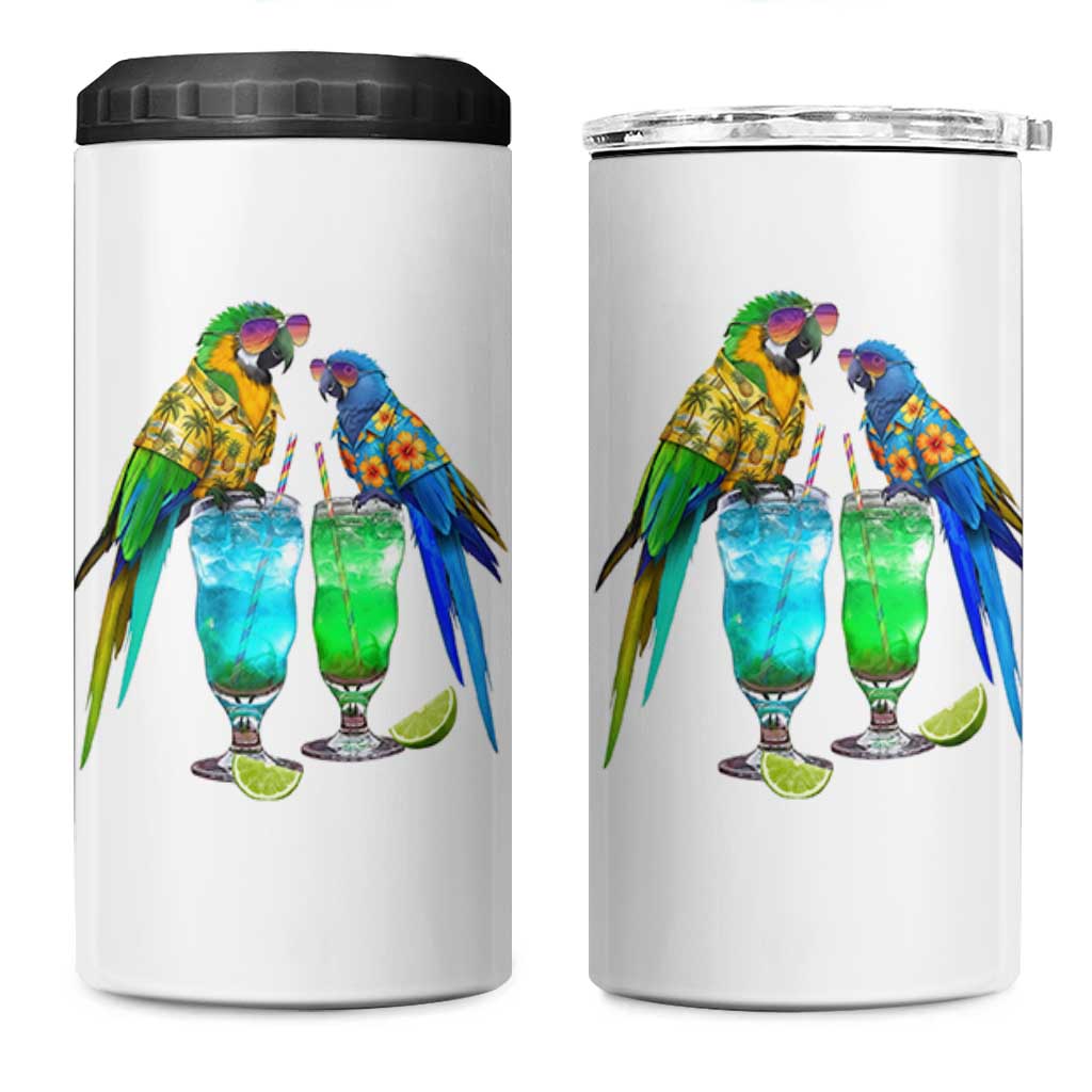 Hawaiian Parrots Drinking Margaritas 4 in 1 Can Cooler Tumbler Beach Vacation Gift