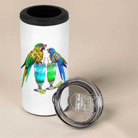 Hawaiian Parrots Drinking Margaritas 4 in 1 Can Cooler Tumbler Beach Vacation Gift