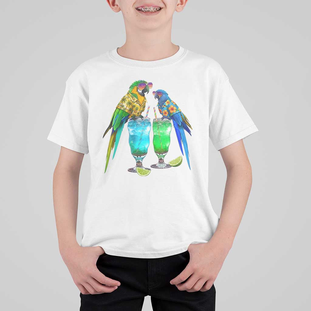 Hawaiian Parrots Drinking Margaritas T Shirt For Kid Beach Vacation Gift