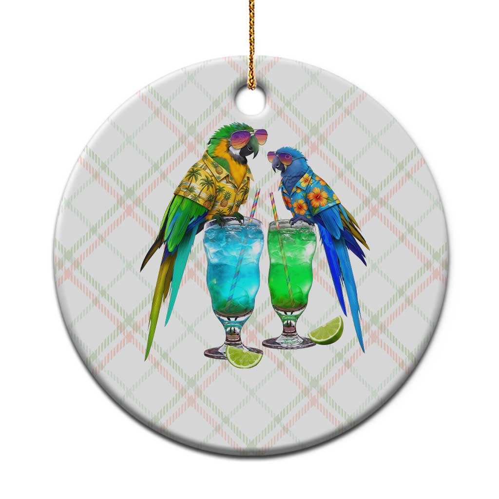 Hawaiian Parrots Drinking Margaritas Ceramic Ornament Beach Vacation Gift