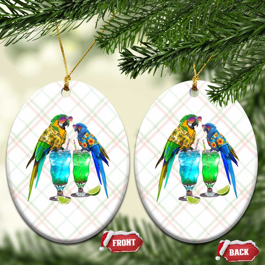 Hawaiian Parrots Drinking Margaritas Ceramic Ornament Beach Vacation Gift