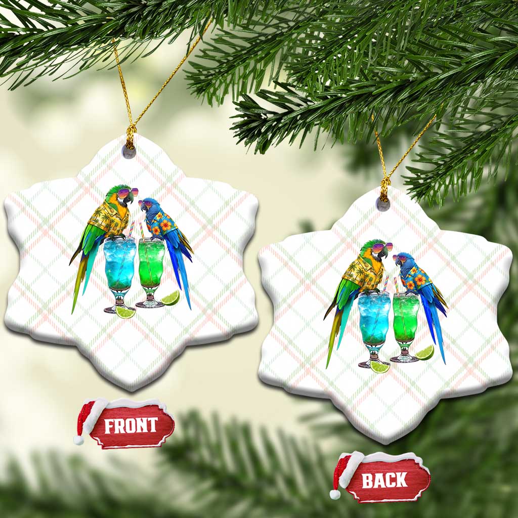 Hawaiian Parrots Drinking Margaritas Ceramic Ornament Beach Vacation Gift