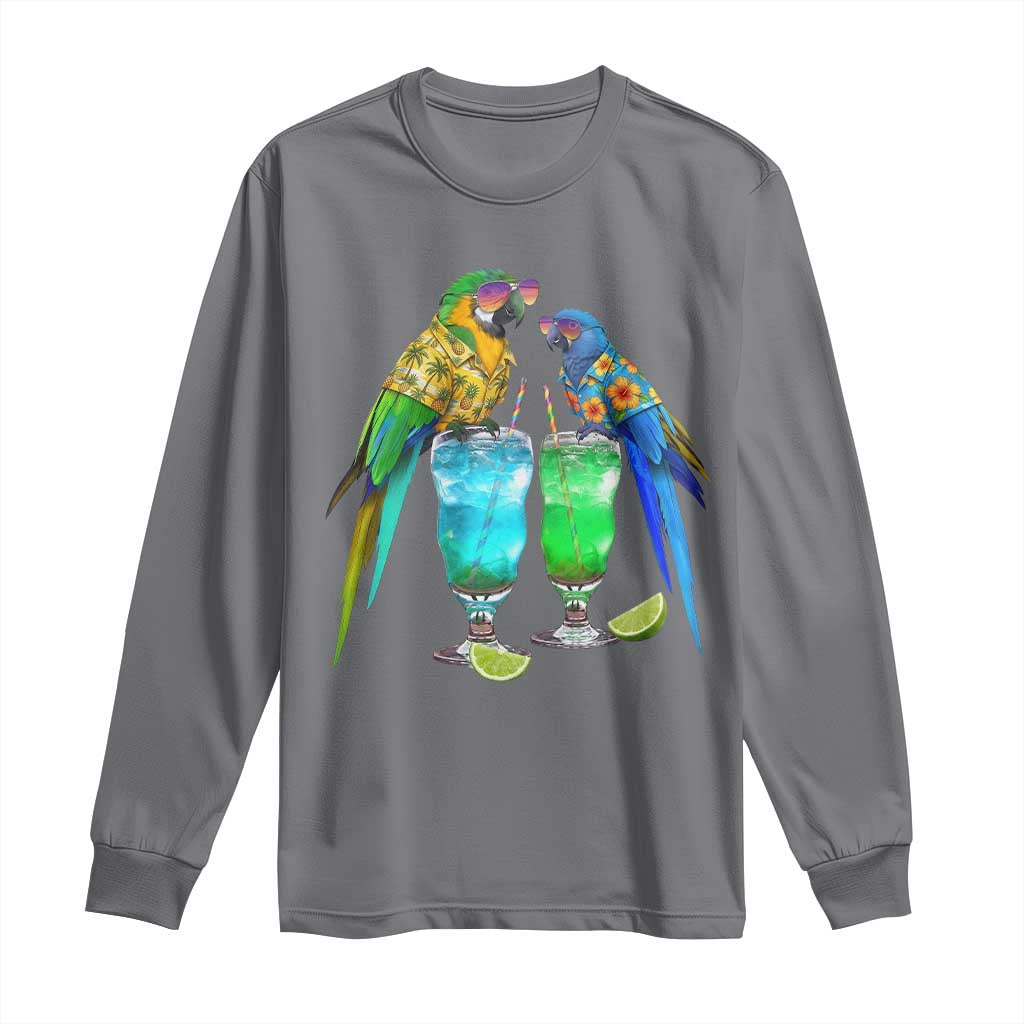 Hawaiian Parrots Drinking Margaritas Long Sleeve Shirt Beach Vacation Gift