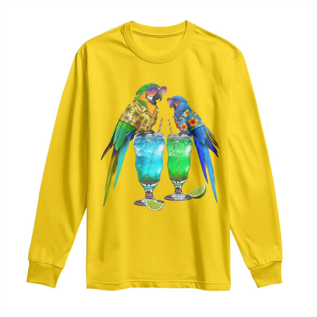 Hawaiian Parrots Drinking Margaritas Long Sleeve Shirt Beach Vacation Gift