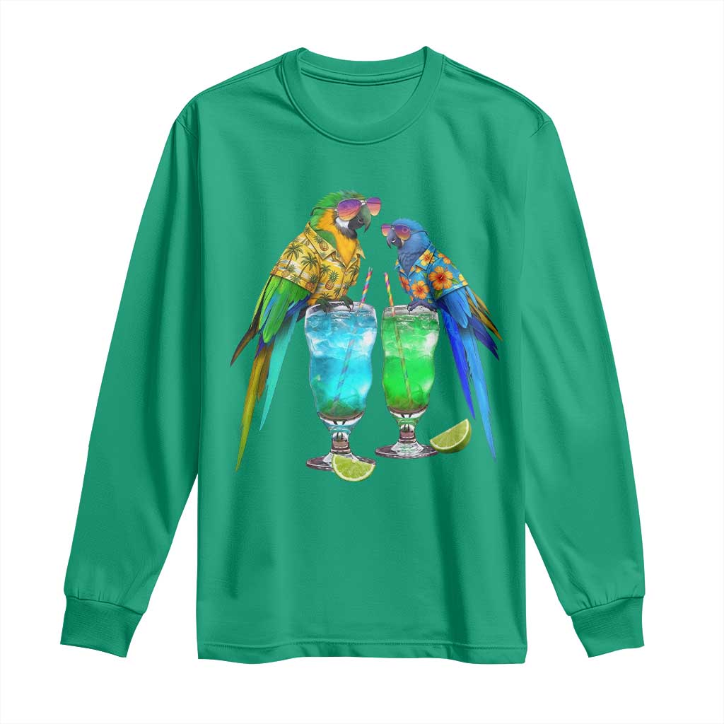 Hawaiian Parrots Drinking Margaritas Long Sleeve Shirt Beach Vacation Gift