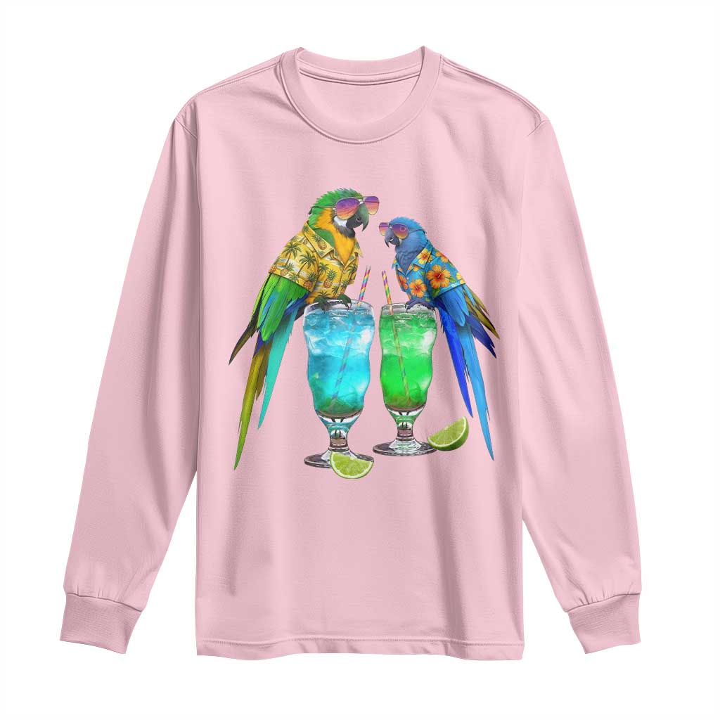 Hawaiian Parrots Drinking Margaritas Long Sleeve Shirt Beach Vacation Gift