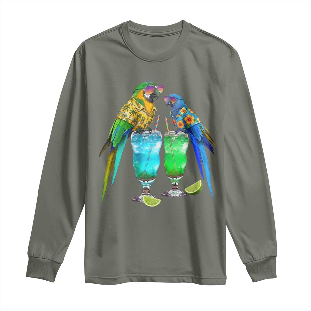 Hawaiian Parrots Drinking Margaritas Long Sleeve Shirt Beach Vacation Gift