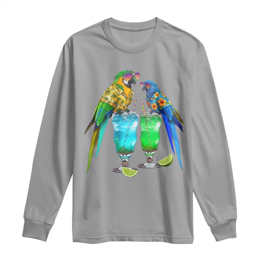 Hawaiian Parrots Drinking Margaritas Long Sleeve Shirt Beach Vacation Gift