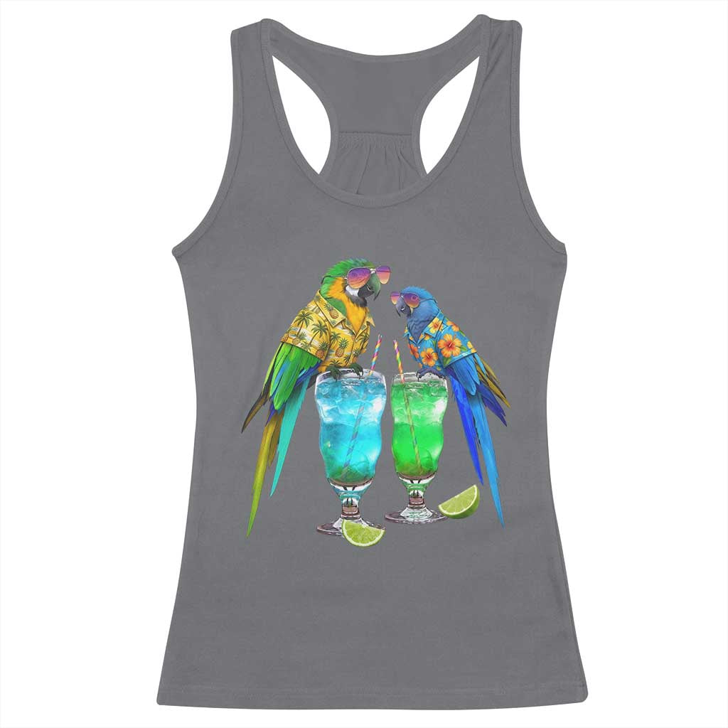 Hawaiian Parrots Drinking Margaritas Racerback Tank Top Beach Vacation Gift