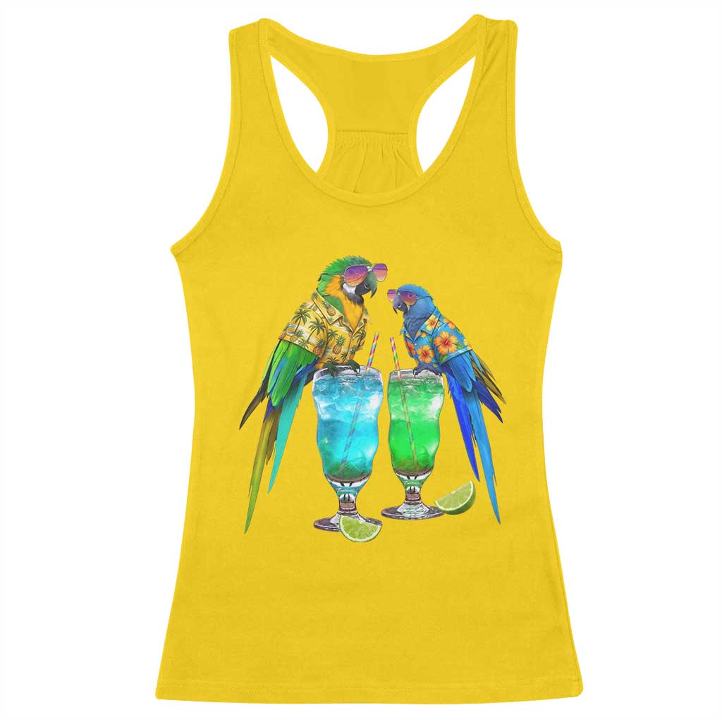 Hawaiian Parrots Drinking Margaritas Racerback Tank Top Beach Vacation Gift
