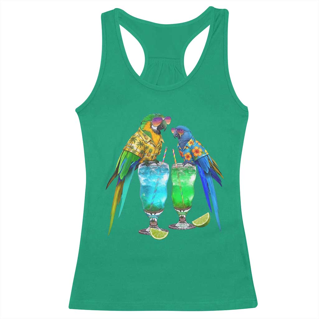 Hawaiian Parrots Drinking Margaritas Racerback Tank Top Beach Vacation Gift