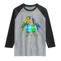 Hawaiian Parrots Drinking Margaritas Raglan Shirt Beach Vacation Gift