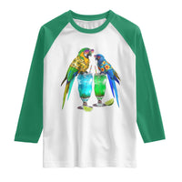 Hawaiian Parrots Drinking Margaritas Raglan Shirt Beach Vacation Gift