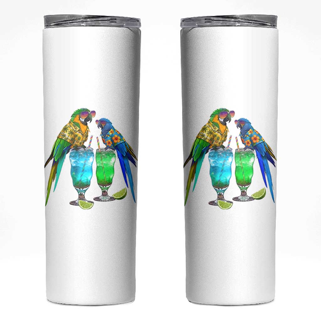 Hawaiian Parrots Drinking Margaritas Skinny Tumbler Beach Vacation Gift