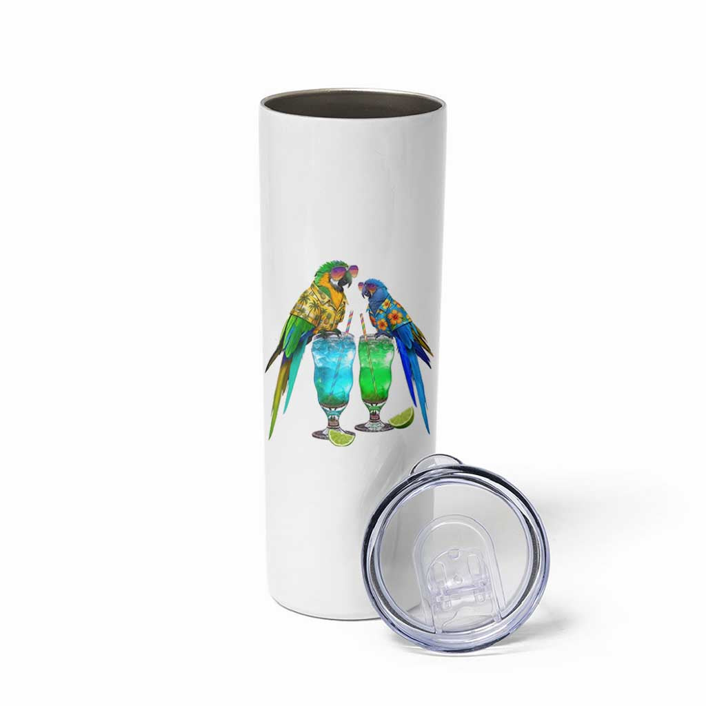 Hawaiian Parrots Drinking Margaritas Skinny Tumbler Beach Vacation Gift