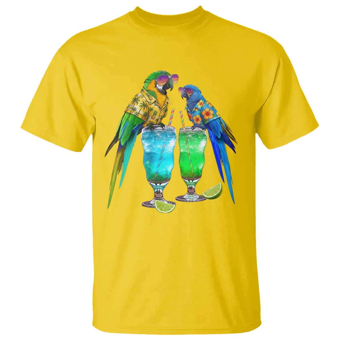 Hawaiian Parrots Drinking Margaritas T Shirt Beach Vacation Gift