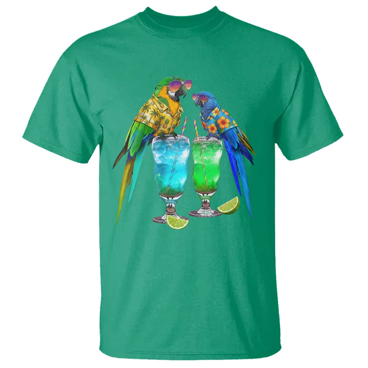 Hawaiian Parrots Drinking Margaritas T Shirt Beach Vacation Gift