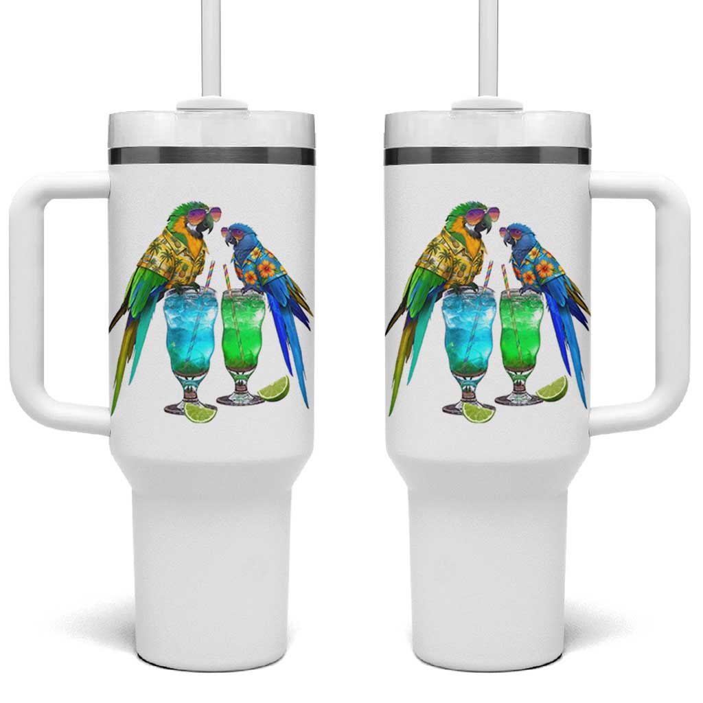 Hawaiian Parrots Drinking Margaritas Tumbler With Handle Beach Vacation Gift