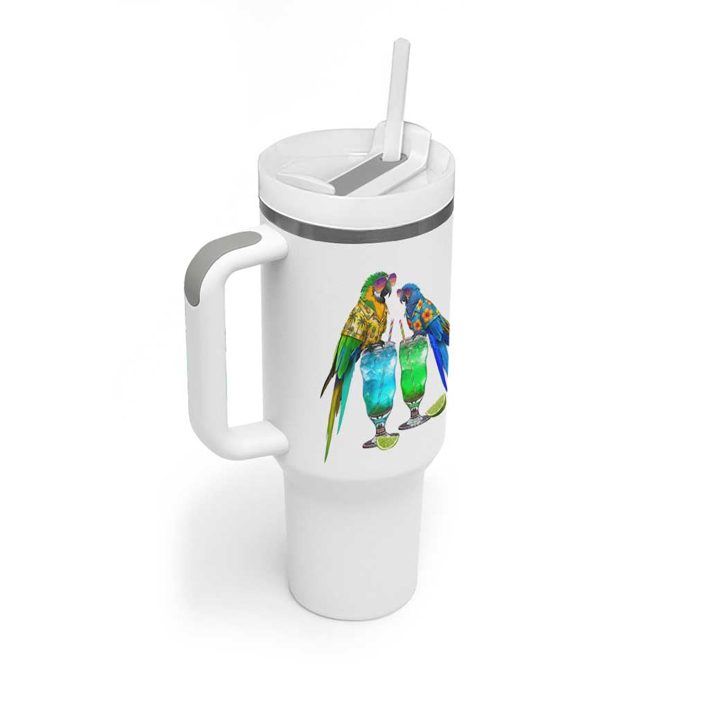 Hawaiian Parrots Drinking Margaritas Tumbler With Handle Beach Vacation Gift