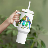 Hawaiian Parrots Drinking Margaritas Tumbler With Handle Beach Vacation Gift