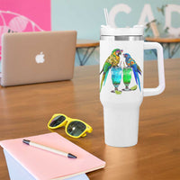 Hawaiian Parrots Drinking Margaritas Tumbler With Handle Beach Vacation Gift