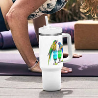Hawaiian Parrots Drinking Margaritas Tumbler With Handle Beach Vacation Gift