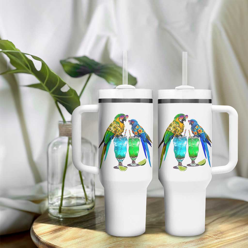Hawaiian Parrots Drinking Margaritas Tumbler With Handle Beach Vacation Gift