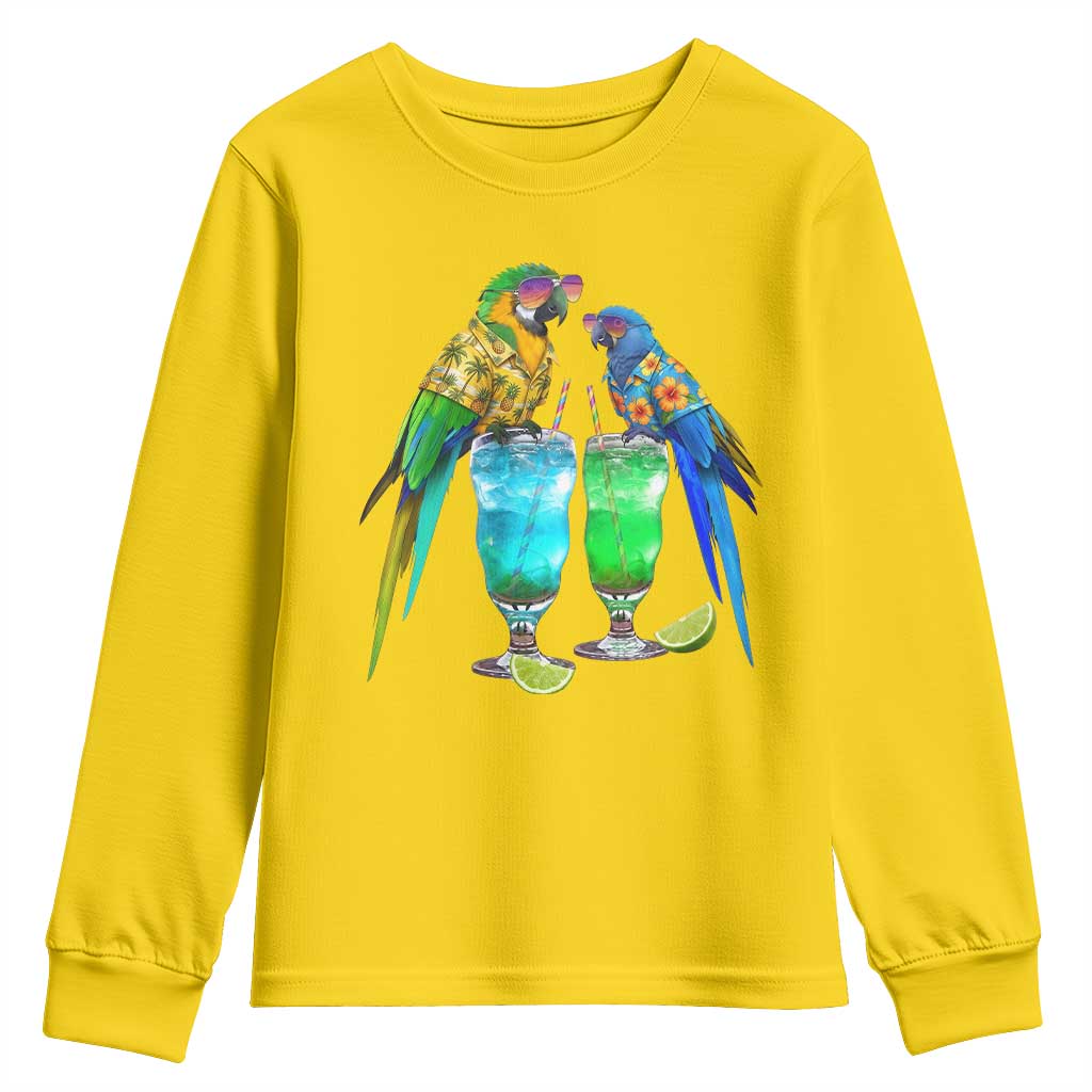 Hawaiian Parrots Drinking Margaritas Youth Sweatshirt Beach Vacation Gift