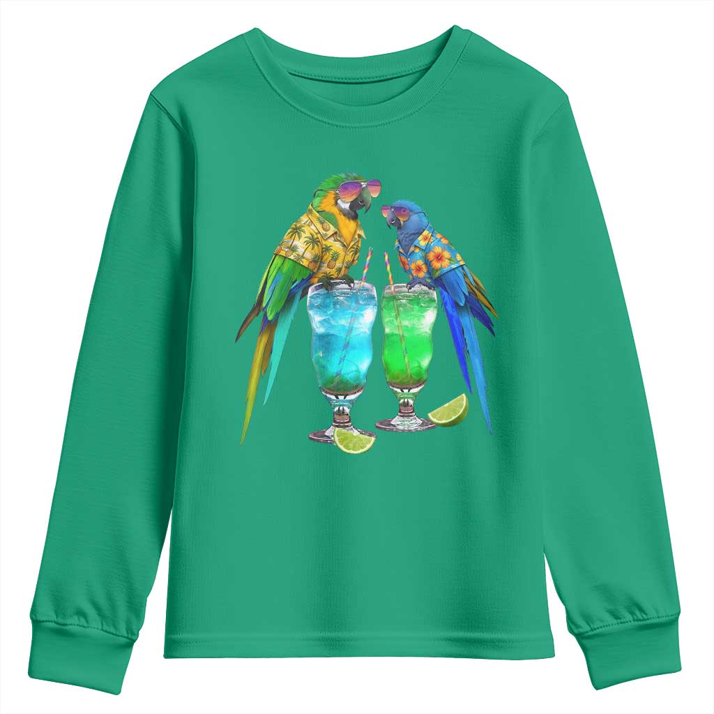 Hawaiian Parrots Drinking Margaritas Youth Sweatshirt Beach Vacation Gift