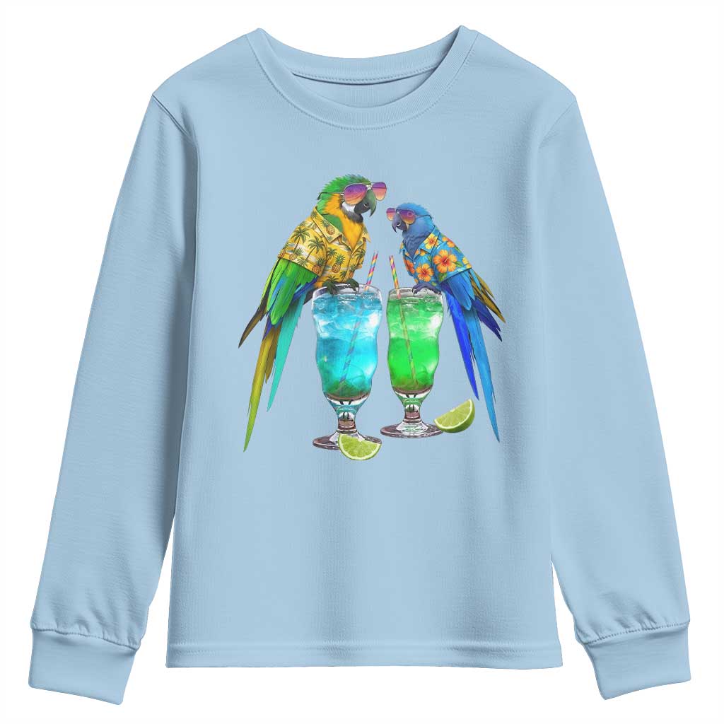 Hawaiian Parrots Drinking Margaritas Youth Sweatshirt Beach Vacation Gift