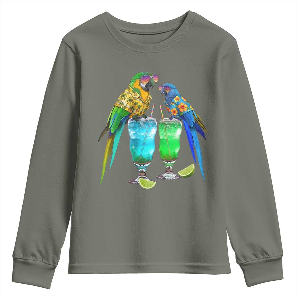Hawaiian Parrots Drinking Margaritas Youth Sweatshirt Beach Vacation Gift